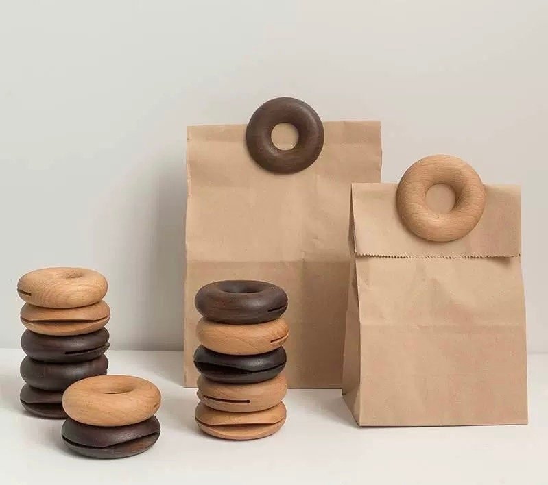 Wooden Donut Bag Clips- Set of 4